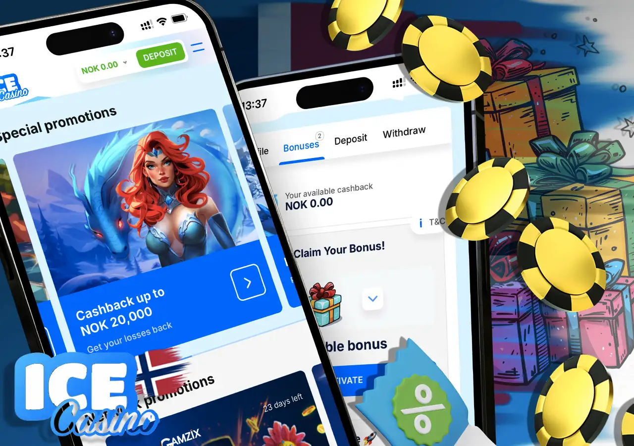 Ice Casino bonuser i Norge inkluderer en velkomstpakke opptil 15,000 kr , sjenerĂžs cashback, gratisspinn og andre tilbud.